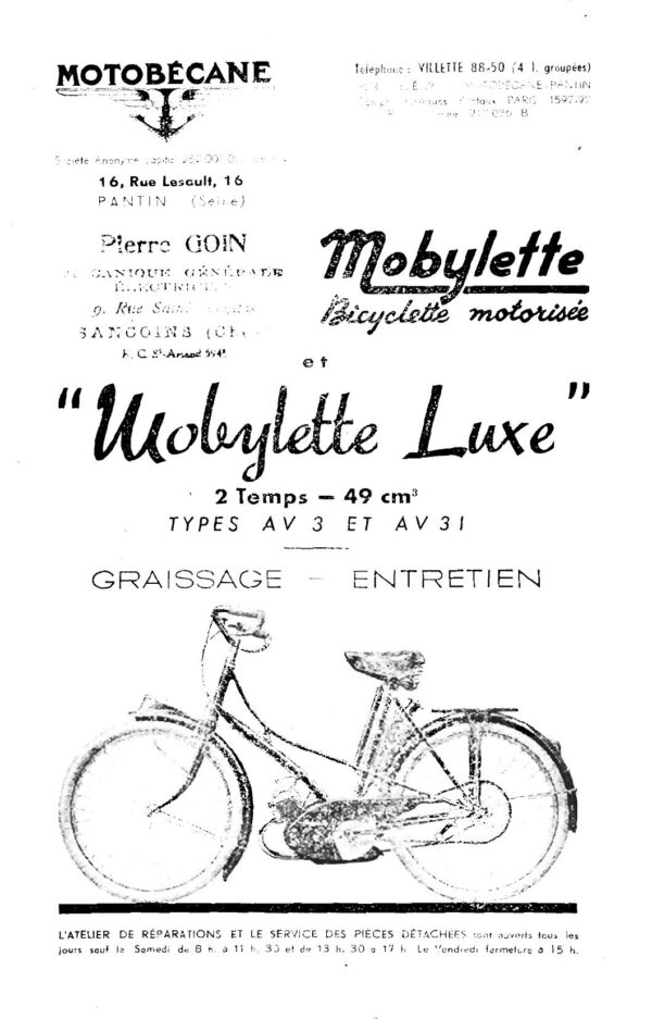 Notice d'entretien Motobécane AV3