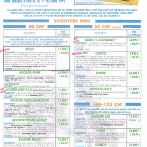 Catalogue des prix des cyclomoteurs MBK et Motobécane ( 1951 à 1999 )
