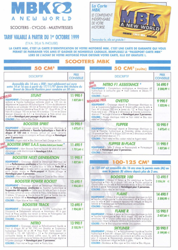 Catalogue des prix des cyclomoteurs MBK et Motobécane ( 1951 à 1999 )